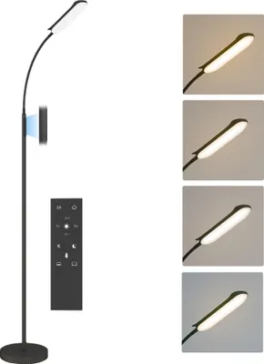 Image de HOMCOM Lampadaire sur pied de salon lampe salon LED dimmable avec télécommande, contrôle tactile, température couleur et luminosité réglables, col de cygne pivotant, minuterie et mémoire, 175 cm, noir