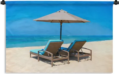Produktbild von MuchoWow® Wandteppich Wandbehang Strandkorb - Sonnenschirm - Sommer - Meer 90x60 cm Tapisserie Dekoration Wandtuch - Wandskulpturen - Bildteppich