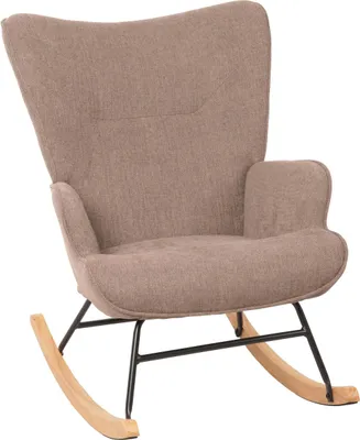 Obrázok produktu pre Hojdacie kreslo HWC-N14, hojdacie kreslo polohovateľné kreslo TV kreslo, masívne drevo kov látka/textil 320g/m² ~ hnedá