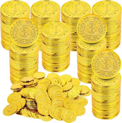 Produktbild von 300 Stück Gold Münzen, Kunststoff Goldmünzen künstliche Goldmünzen, Goldmünzen, Spielmünzen Spielgeld für Kinder Spielzeug Mitgebsel Gastgeschenke, Lehrer, Klassenzimmer Belohnung