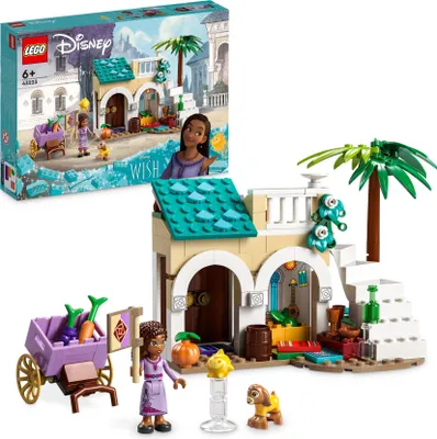 Produktbild von LEGO 43223 Disney Wish Asha in der Stadt Rosas, Wish-Film-Set mit Marktplatz, Asha-Minipuppe, Valentino als Spielzeug-Ziege und Stern-Figuren, Geschenk für Kinder ab 6 Jahren, Mädchen und Jungen