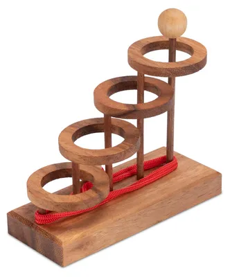 Obrázek produktu pro Čtyři kroužky - dřevěné provázkové puzzle | logická hra s provázkem a robustní základnou
