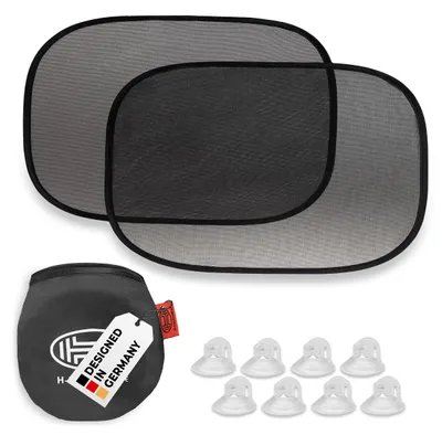 Obrázok produktu pre HEYNER® Slnečná clona do auta 48 x 30 cm, sada 2 ks s prísavkami na okná auta, UV ochrana, sklo, osobné auto, nákladné auto, bábätká, deti, slnečná clona