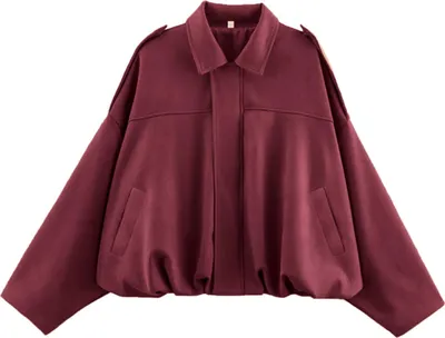 Produktbild von ASKSA Damen Jacke Wildlederjacke Kurz Oversized Bomberjacke aus WildKunstleder Revers Herbst Streetwear Winterjacke (Weinrot,XS)