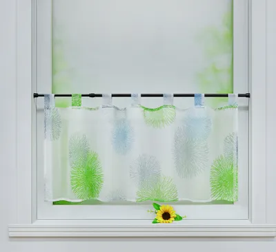 Produktbild von Scheibengardine mit Schlaufen, Voile Bistrogardine Küchengardine, Kurzstore mit buntem Feuerwerksmuster, Grün HxB 60x140 cm