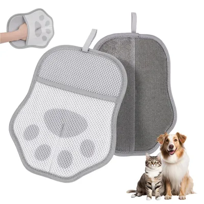 Produktbild von 2 Stück Tierhaarentferner Handschuh, Fellmagnet Handschuhe für Kleidung, Sofas, Grau