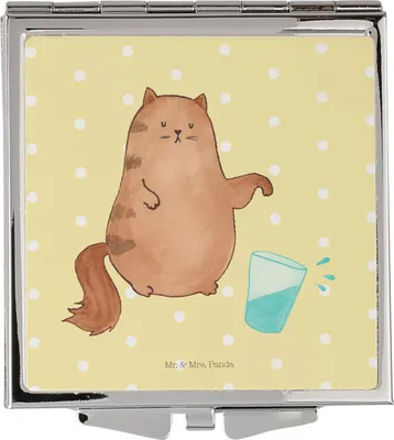 Produktbild von Mr. & Mrs. Panda Kosmetikspiegel Katze Wasserglas - Gelb Pastell - Geschenk, Lustig, Tragbarer Spiegel, Cat, Kleiner, Cats, Klappbarer, Schminkspiegel, Wasser, Katzen