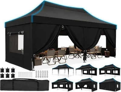 Image de Pavillon d'extérieur 3x6 mètres, imperméable | Tente de fête, pavillon pop-up, pavillon de jardin, stable, avec parois latérales, protection UV 50+, sac de transport inclus, structure en acier