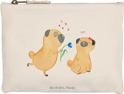 Produktbild von Mr. & Mrs. Panda kosmetiktäschchen Mops Verliebt Grösse XL Große - Weiß - Geschenk, Knuffig, Kulturtasche, Schlampermäppchen, Etui, Hund, Kosmetiktasche, Liebe, Sprüche