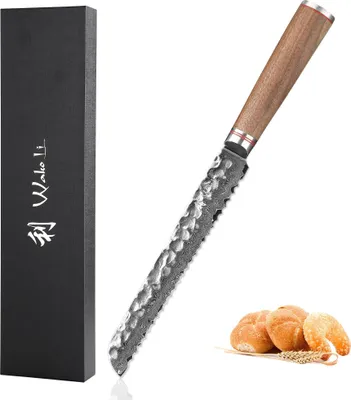 Produktbild von Wakoli Nussbaum Damast Brotmesser I 20 cm Klinge I Nussbaumholzgriff