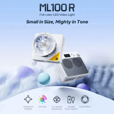 Zdjęcie produktu dla Zestaw GODOX ML100R Kit2 – kieszonkowa lampa LED do filmowania, 110 W, oświetlenie fotograficzne, 1800 K–10 000 K, sterowanie przez aplikację, 14 efektów świetlnych do vlogów, transmisji na żywo i portretów