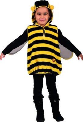 A young girl wearing a bee costume.