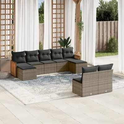 Produktbild von 9-tlg. Garten-Sofagarnitur mit Kissen Grau Poly Rattan 3260457