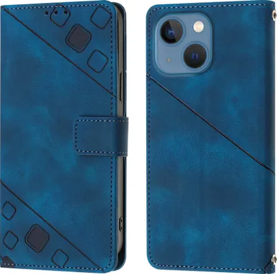 Produktbild von Hülle für iPhone 15 Plus Prägung Flip Leder Brieftasche Schutzhülle mit Ständer Blau