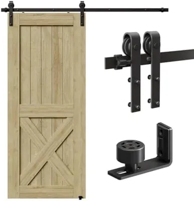 Produktbild von PolkaHome® Schiebetürsystem 183 cm, Schiebetürbeschlagset mit Schienensystem für Lofttüren, 110 kg Tragfähigkeit, Leigrijs