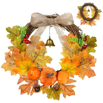 Herbstkranz Ø 30 cm mit Ahornblättern, Kürbissen & Beeren