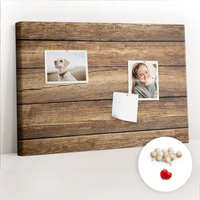 Obrázok produktu pre Korková tabuľa Tabuľa na poznámky Tabuľa na špendlíky - učebná pomôcka 60x40 cm - 100ks drevených kolíkov - Drevené dosky