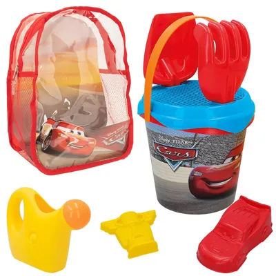Zdjęcie produktu dla Zestaw samochodowy Colorbaby Cubo Beach z trzonkiem, sitkiem, foremkami, łyżką i plecakiem do przenoszenia – kolor czerwony Dla dzieci – kolor czerwony – rozmiar uniwersalny