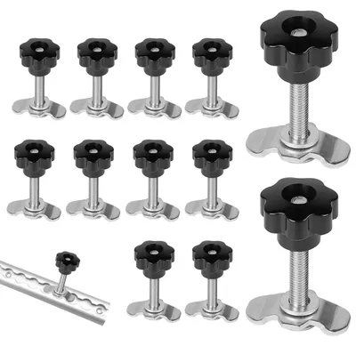 Produktbild von 12 Stück Schraubfitting Airlineschiene, M8x60 Airlineschiene Airline Fitting Verzinkt Zurrschienen Zubehör 500daN Single Endbeschlag mit Sterngriffschraube für Airlineschienen (Schwarz)