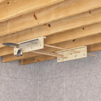 Image de QLS Support mural de plafond pour balais et outils de jardin Organiseur pour garage Remise 11105