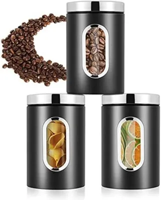 Produktbild von Luchtdichte Küchenbehälter Set, 3-teilig, schwarz, Edelstahl