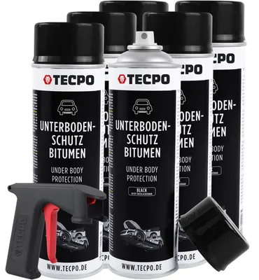 Produktbild von TECPO Unterbodenschutz Bitumen 500ml mit Handgriff Sprüher schwarz Steinschlagschutz UBS Versieglung Spray Schutz vor Steinschlag, Rost, Chemikalien mit Anti-Dröhn-Wirkung