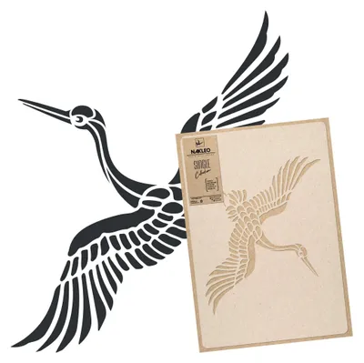 Produktbild von Große Malschablonen L 59x95 cm, Japanisch Fliegender Kranich Art Deco Orientalisch Muster, Wiederverwendbare Kunststoff Wandschablone