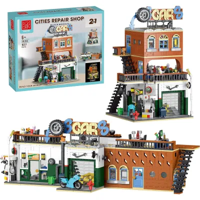 Immagine prodotto di Set 2-in-1 per bambini: casa, officina di riparazione auto e elementi per la costruzione