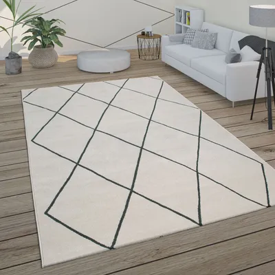 Image de Tapis de salon Skandi Motif losange Moderne Blanc Différents designs Tailles 120x170 cm