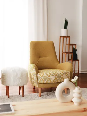 Produktbild von Hanah Home, Aztek - Yellow, Ohrensessel, 100 % HOLZ, Gelb, 75 x 88 x 95 cm