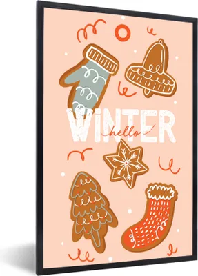 Produktbild von MuchoWow® Gerahmtes Poster Hallo Winter" - Sprichwörter - Zitate 40x60 cm - Poster mit Schwarzem Bilderrahmen Wandposter Rahmen Foto Bilder - Papierdruck - Wandbilder