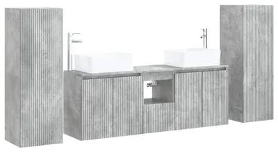 Image de Ensemble de meubles de salle de bain, 5 pièces, couleur gris béton, dimensions 33 x 34,5 x 100 cm
