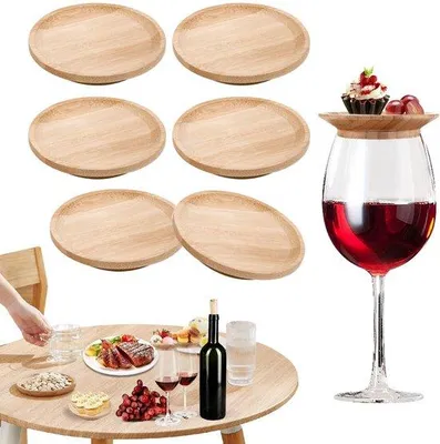 Image de Lot de 6 couvercles pour verres à vin en bambou, couvercles en bois pour verres à vin, plateau à hors-d'œuvre, couvercles pour verres à vin, couvercles pour verres à dessert, couvercles pour hors-d'œuvre, accessoires de fête