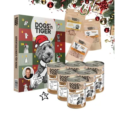 Produktbild von Dogs’n Tiger– Guido Maria Kretschmer Schlemmer Weihnachtsbox für Hunde Wild & Geflügel | Natürliche Premium-Snacks & Nassfutter ohne Getreide & Zucker