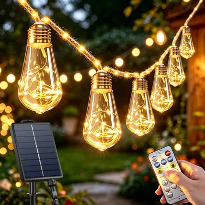 Produktbild von Solar Lichterkette Außen 17,5m 30 Glühbirnen Warmweiß Wetterfest 8 Modi Deko