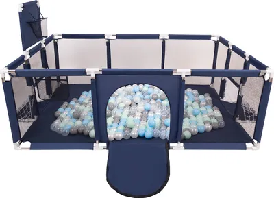 Obrázek produktu pro Selonis ohrádka pro děti velké hřiště s 200 míčky ohrádka pro děti, tmavě modrá:perleťová/šedá/transparentní/baby blue/minze
