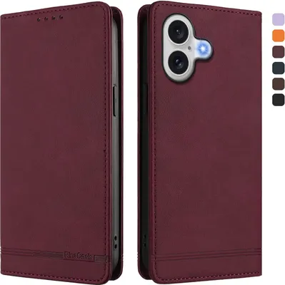Obrázek produktu pro Pouzdro pro iPhone 17, retroPolyuretankožené flip pouzdro s stojánkem a přihrádkami na karty Červený