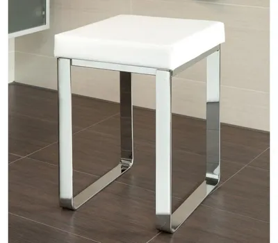 Produktbild von Badhocker Chrom Badezimmerhocker Bezug Kunstleder weiß