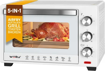 Produktbild von WOLTU Mini Backofen 28 L, Pizzaofen 1600 W, 100-230 °C, Timer 0-60 Min., 3 Heizmodi, inkl. Backblech Grillrost Krümelblech Rostheber, Weiß
