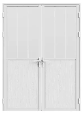 Produktbild von Reversibler Doppelflügel-Türblock aus Aluminium und mattiertem Glas im Loft-Stil – 2 x H204 x B73 cm – Weiß – ERMELO