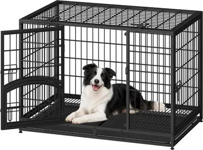 Zdjęcie produktu dla Klatka dla psa - Metalowa buda - Bezpieczne schronienie - Wzmocniona konstrukcja - 107x70x75 cm - Czarna