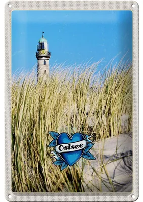 Produktbild von Blechschild Reise 20x30cm Ostsee Strand Sand Leuchtturm Urlaub
