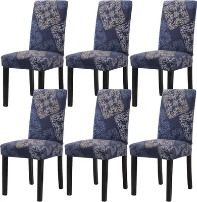 Produktbild von Stuhlhusse 6er-Set Schwarz Maschinenwaschbar Schönbezug Stuhlbezug Stuhlüberzug,Blaues Walnussmuster