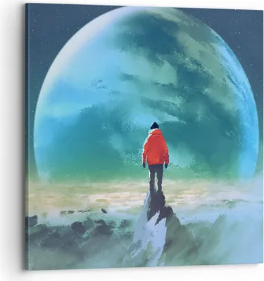 Produktbild von Bild auf Leinwand - Leinwandbild - Mann Planet - 70x70cm - Wand Bild - Wanddeko - Wandbilder - Leinwanddruck - Bilder - Kunstdruck - Wanddekoration - Leinwand bilder - Wandkunst - AC70x70-3869