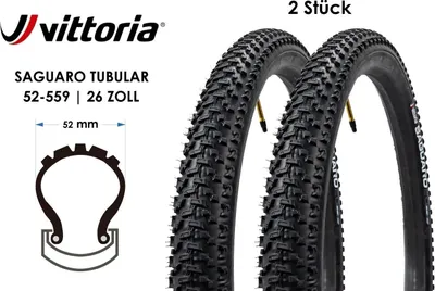 Produktbild von 2 Stück 26 Zoll VITTORIA Saguaro Schlauch Fahrrad Reifen 26x2.0 Tubular 52-559 MTB