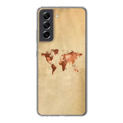 Produktbild von MuchoWow® Handyhülle Schutzhülle Hülle für Samsung Galaxy S21 FE Weltkarte - Herz - Braun Silikon Softcase Handy Hülle - Mobiltelefonhülle