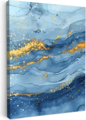 Produktbild von MuchoWow® - Leinwandbilder - Aquarell - Blau - Kunst - Gold - Luxus - Modern, Wandbild, Wanddeko Bilder Wohnzimmer, 50x70 cm