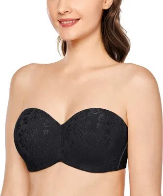 Productafbeelding van Strapless minimizer-beha met jacquardpatroon voor dames, zwart, maat 90C
