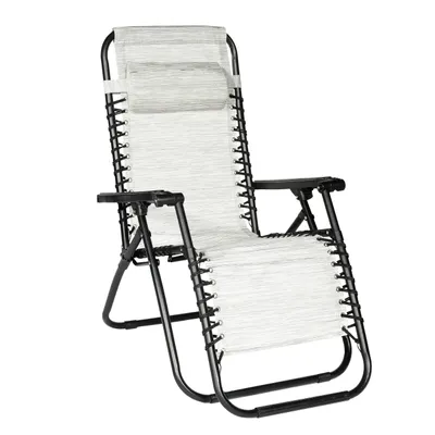 A gray and black zero gravity chair on a white background.