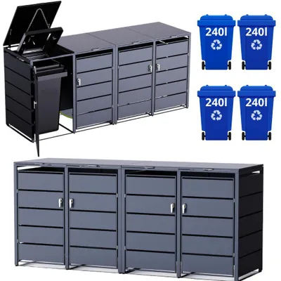 Obrázek produktu pro Box na popelnice BINBOX pro 4x 240L | Antracit RAL 7016 | Pozinkovaná ocel | Uzamykatelný | Montážní sada